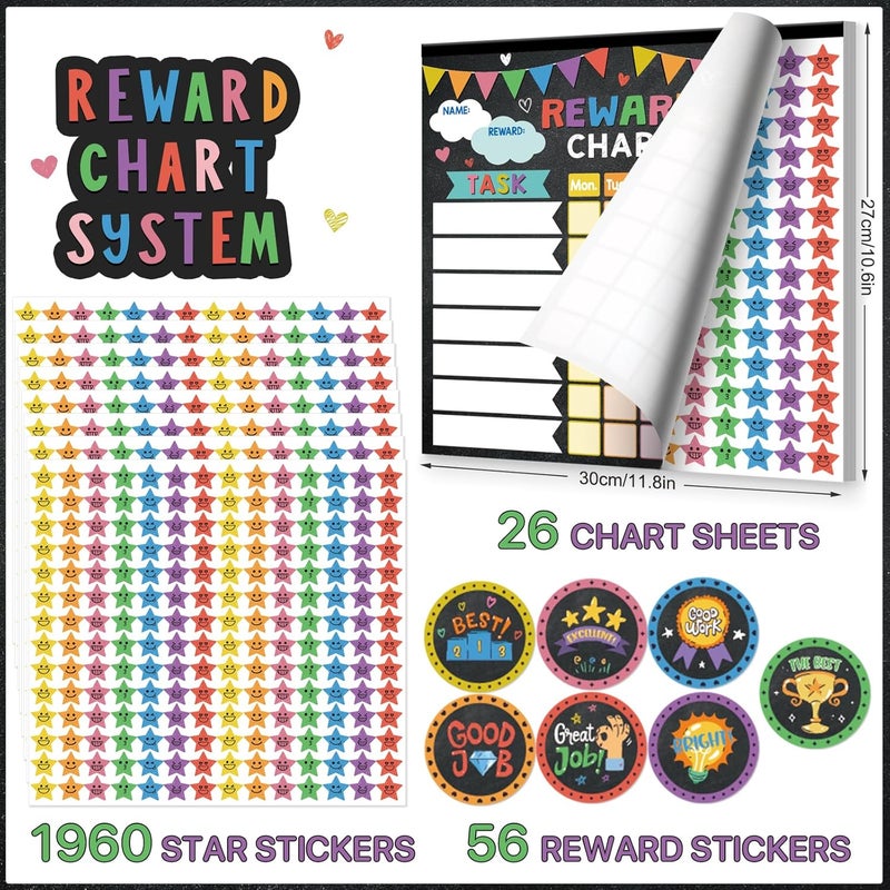 KEASKELL Reward Chart for Kids,Magnetic Behavior Chore Chart for Kids at Home,26 Black Chore Charts,1960 Star Stickers,56 Reward Stickers,Incentive Chore Chart to Develop Responsibility and Good Habits - Image 3